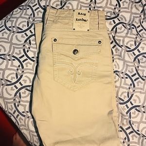 Rock Revival Jeans Tan John Straight Mens Size 37 38x32 NWOT